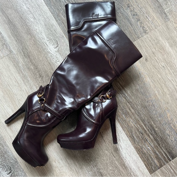Vintage Y2K Gucci platform leather knee high boots - Picture 4 of 16